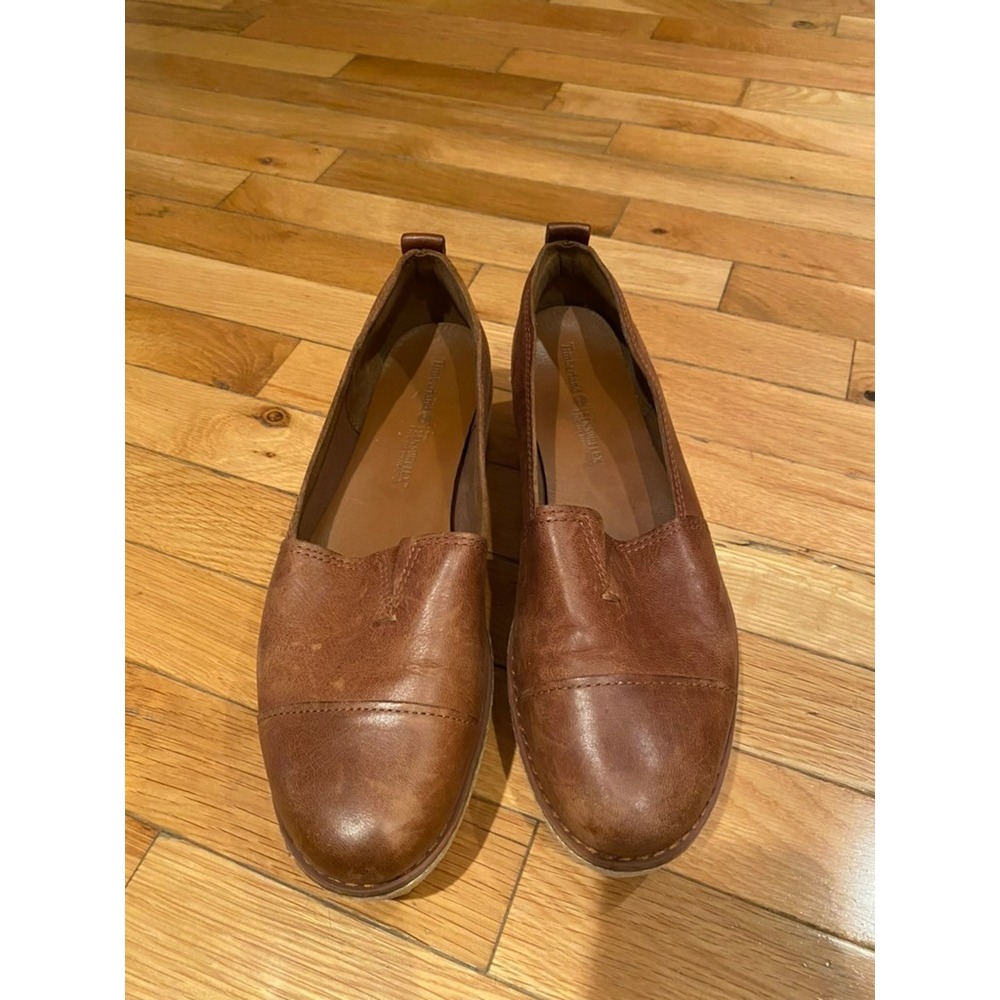 Timberland Womens Brown Leather Espadrille Platform Slip On Loafers‎ Size 9.5